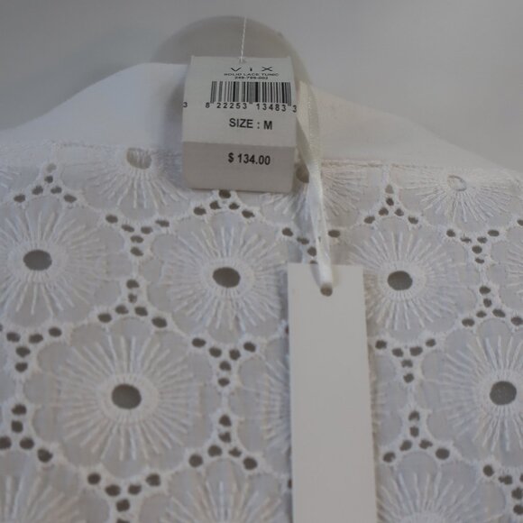 NWT Womens Vix White Solid Eyelet Lace V-Neck Swim Cover-Up Tunic Dress M - Picture 8 of 11